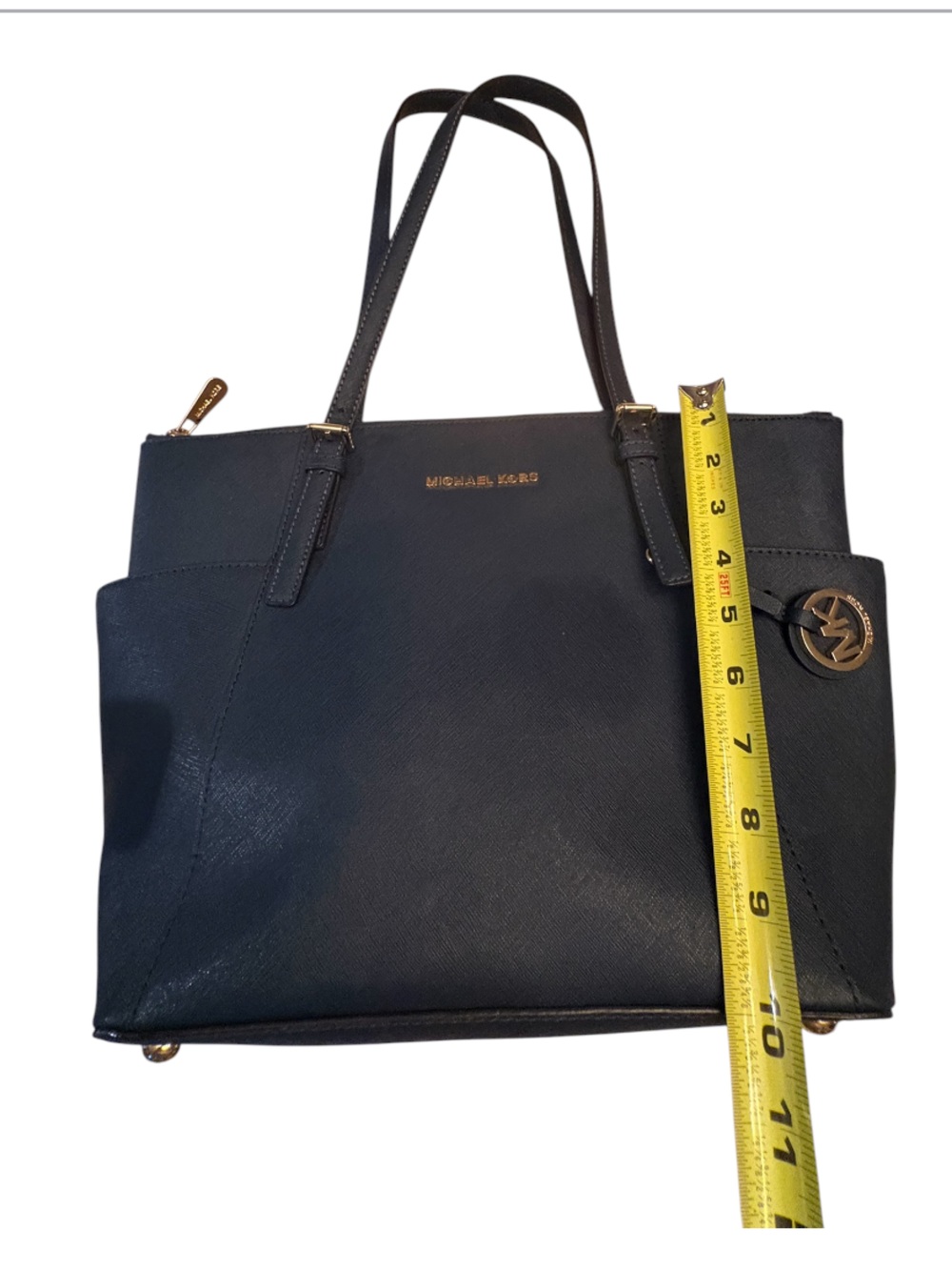 Michael Kors Blue Leather Medium Jet Set Top Zip Tote Navy Blue - Picture 11 of 13